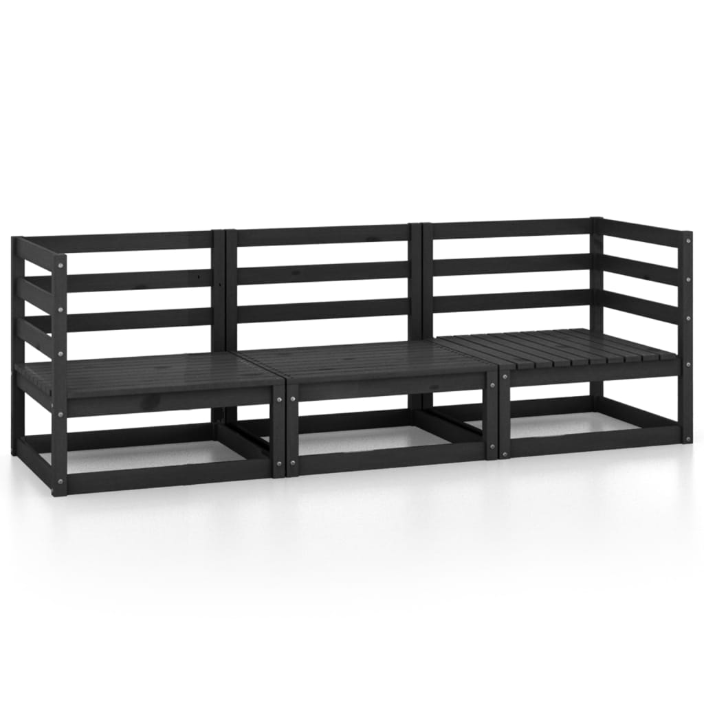 3-Sitzer-Gartensofa Schwarz Kiefer Massivholz
