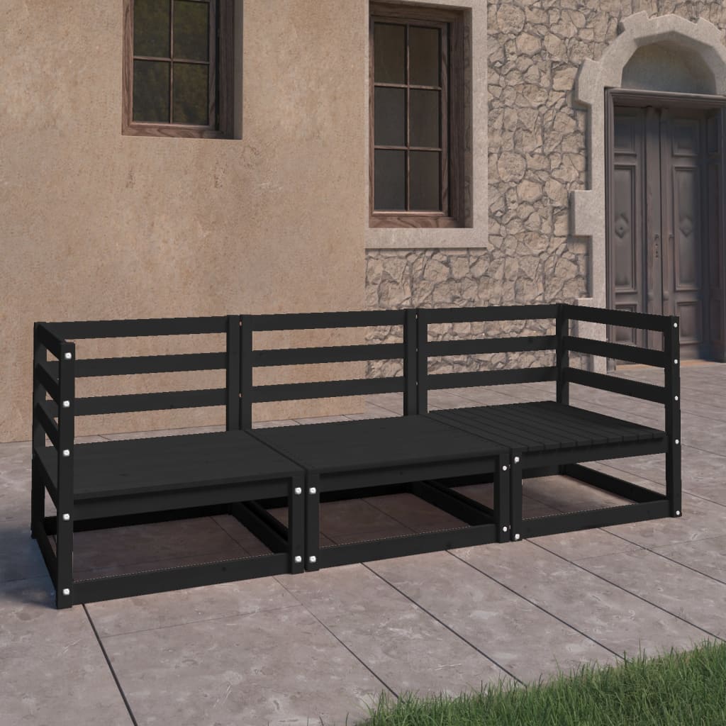 3-Sitzer-Gartensofa Schwarz Kiefer Massivholz