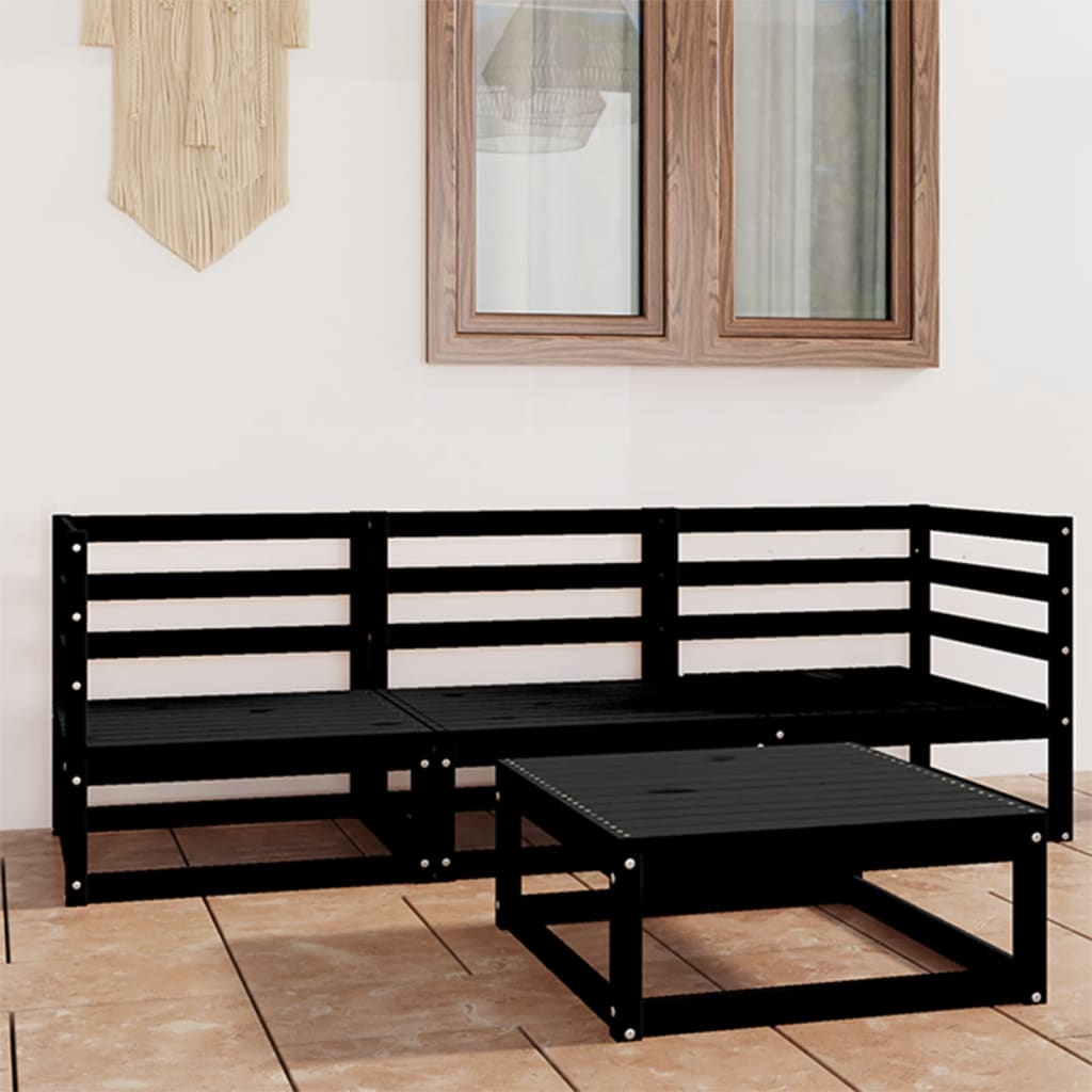 4-tlg. Garten-Lounge-Set Schwarz Massivholz Kiefer
