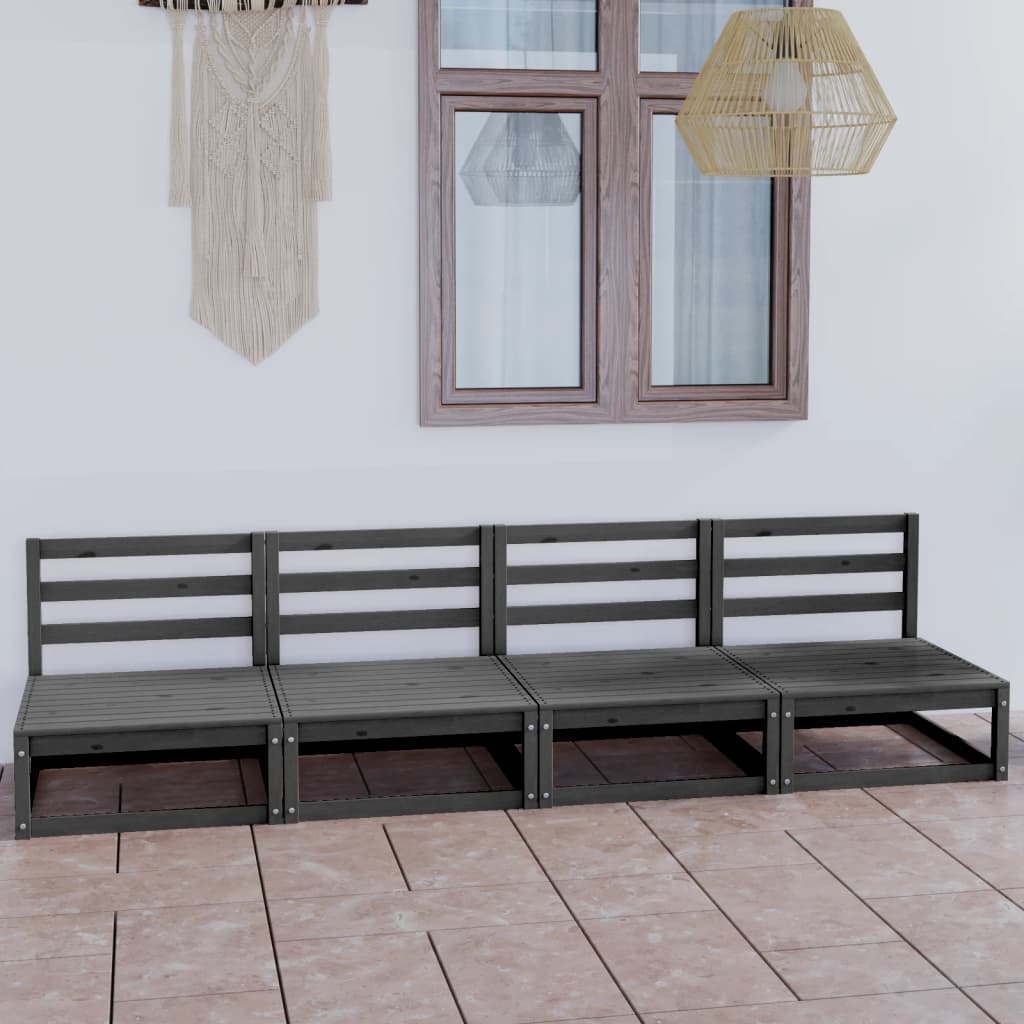 4-Sitzer-Gartensofa Grau Kiefer Massivholz