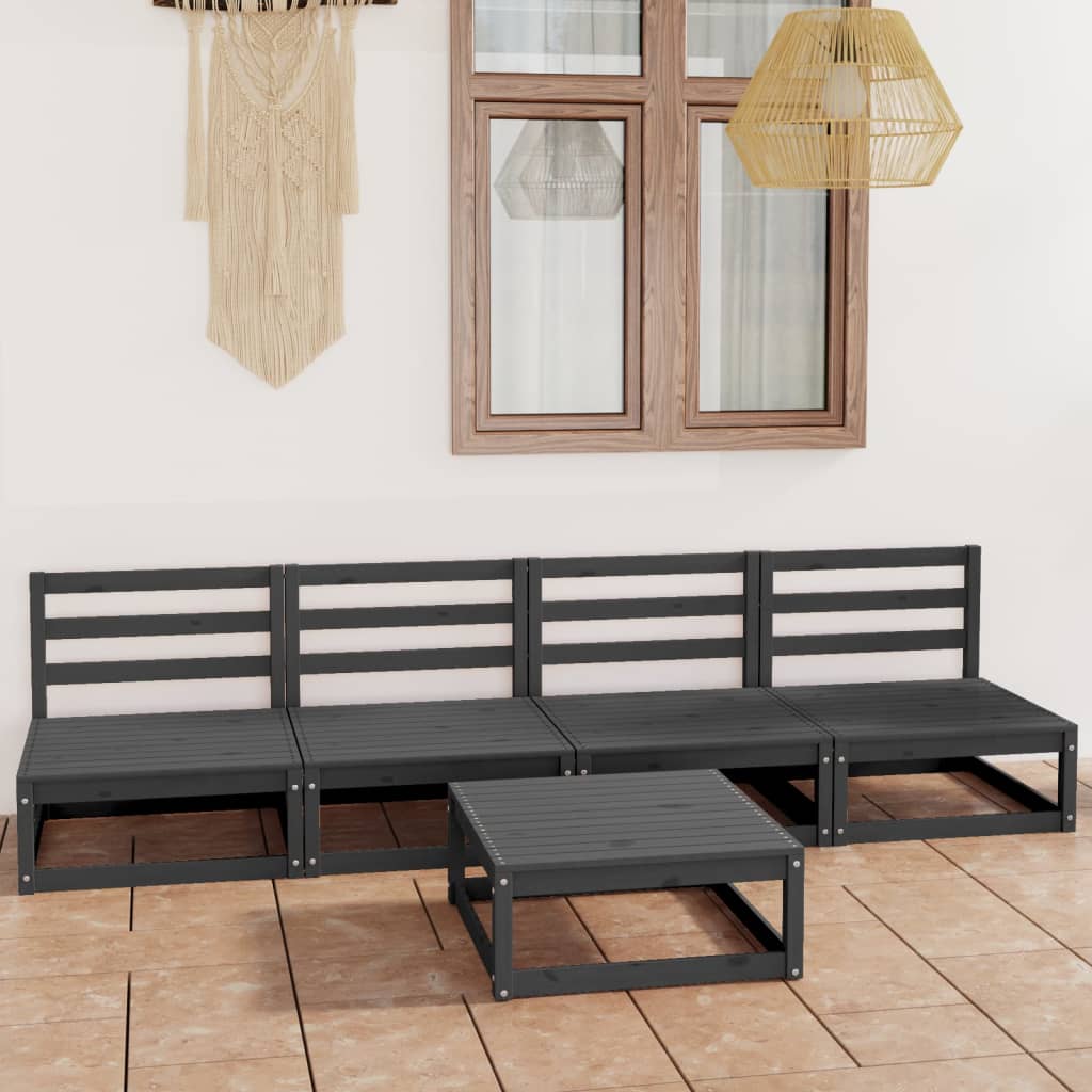 5-tlg. Garten-Lounge-Set Grau Kiefer Massivholz