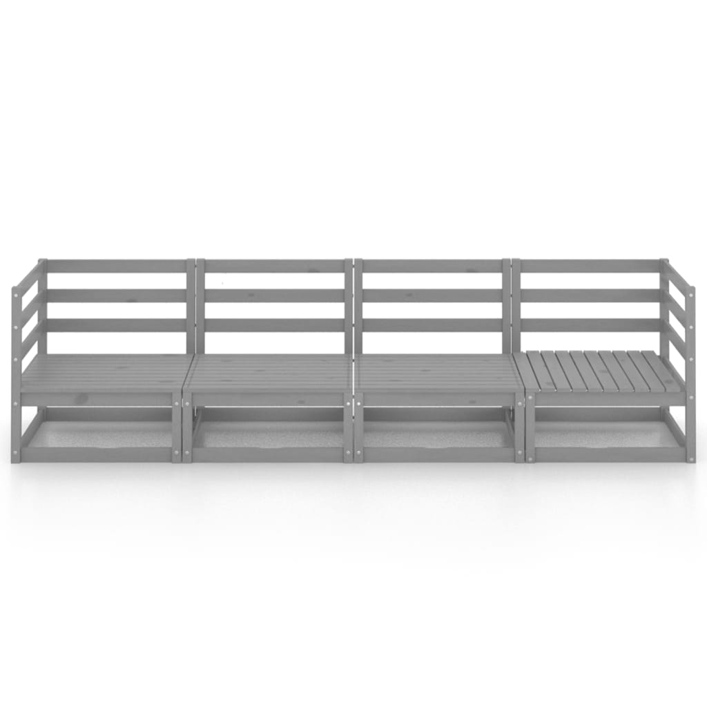 4-Sitzer-Gartensofa Grau Kiefer Massivholz