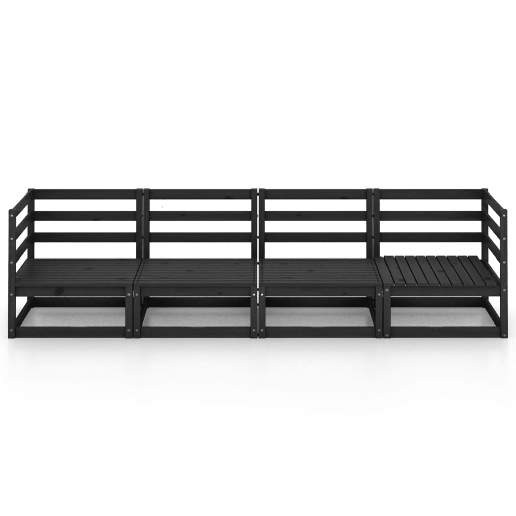 4-Sitzer-Gartensofa Schwarz Kiefer Massivholz
