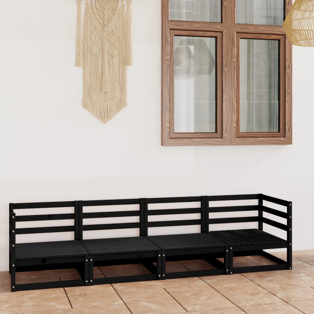4-Sitzer-Gartensofa Schwarz Kiefer Massivholz