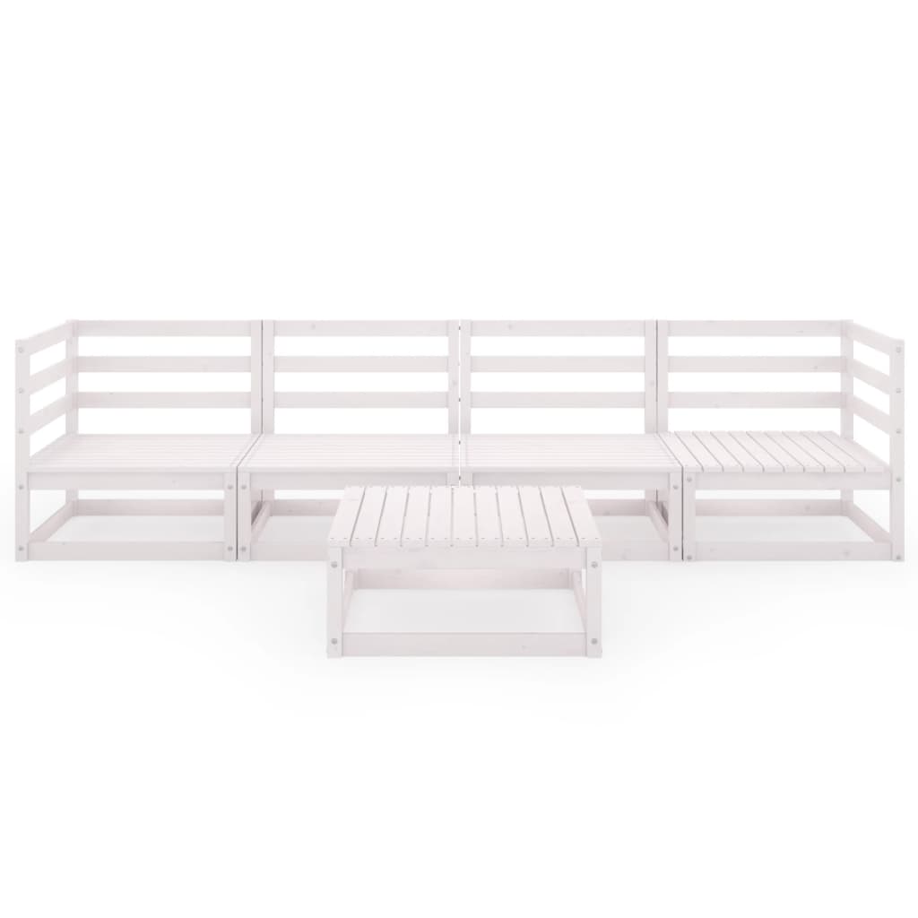 5-tlg. Garten-Lounge-Set Weiß Kiefer Massivholz