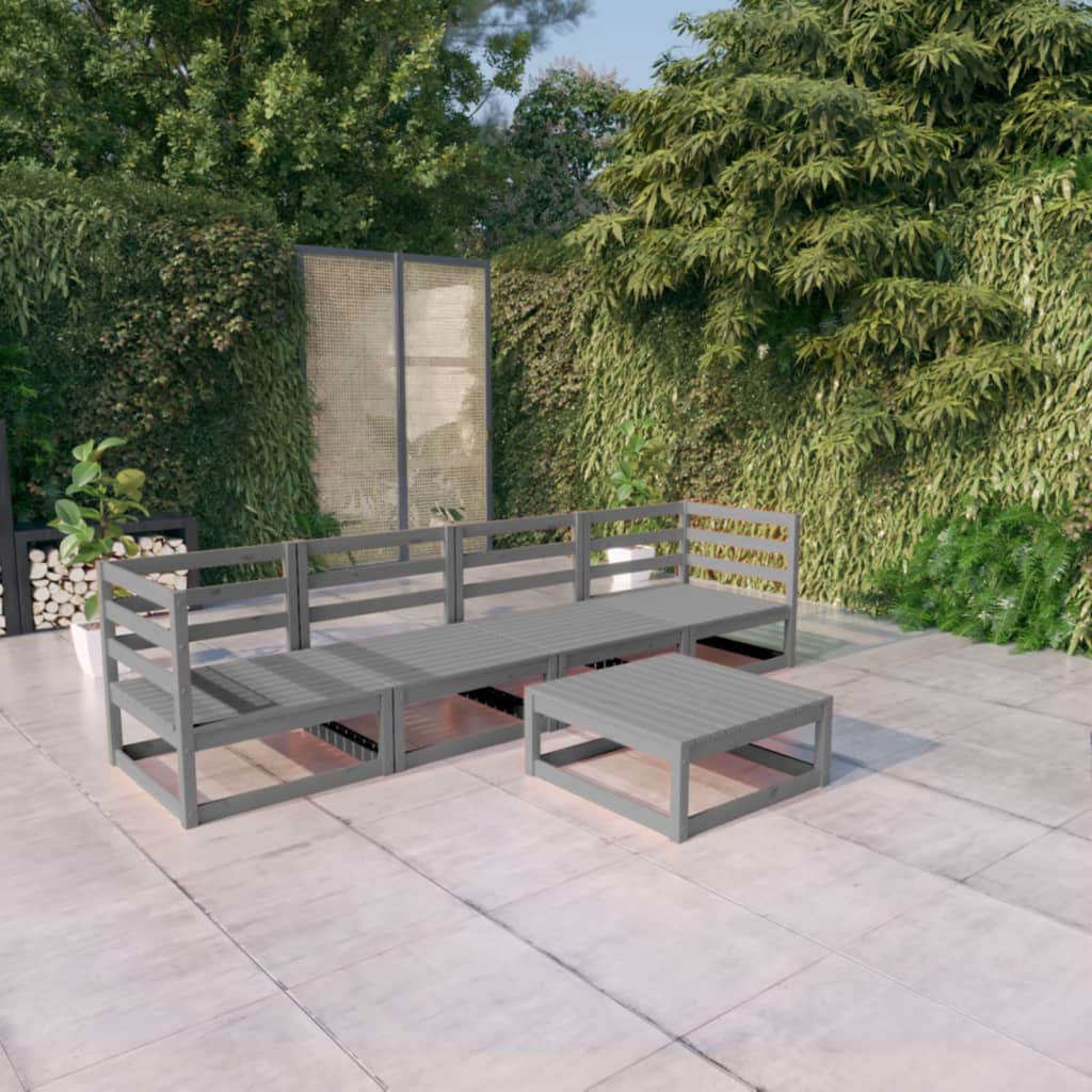 5-tlg. Garten-Lounge-Set Grau Kiefer Massivholz