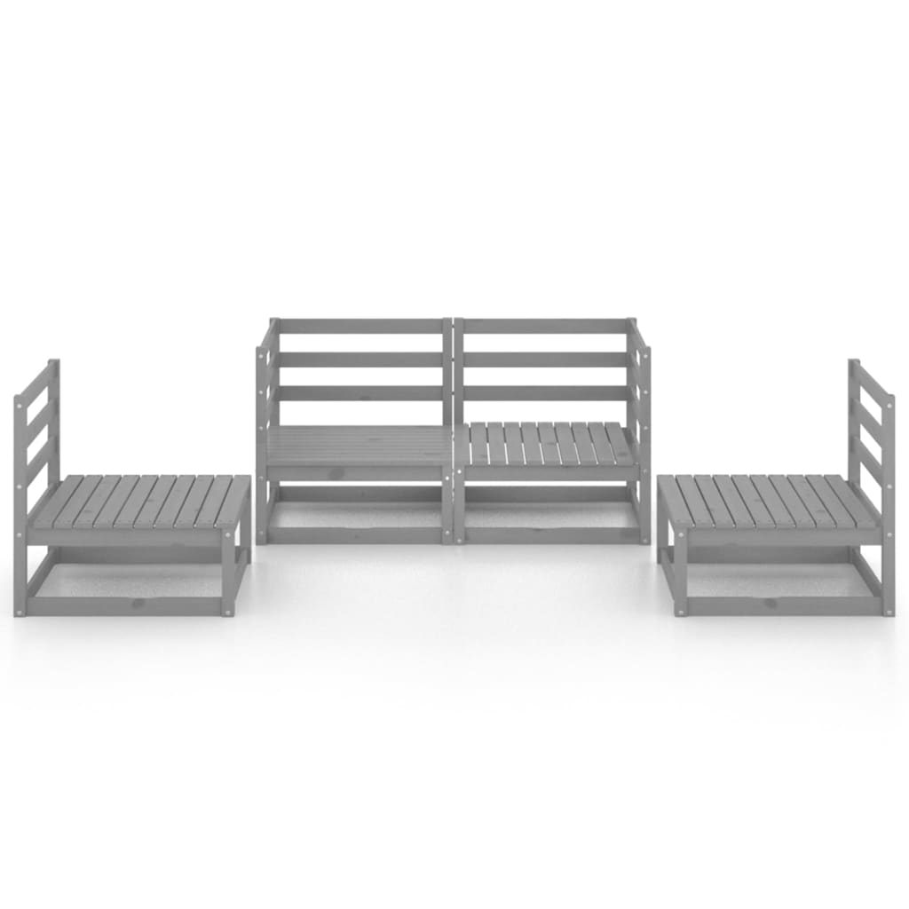 4-tlg. Garten-Lounge-Set Grau Kiefer Massivholz