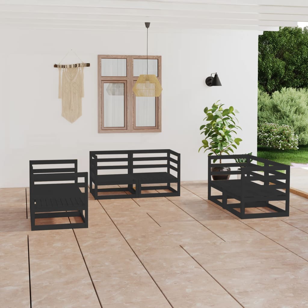 6-tlg. Garten-Lounge-Set Schwarz Massivholz Kiefer
