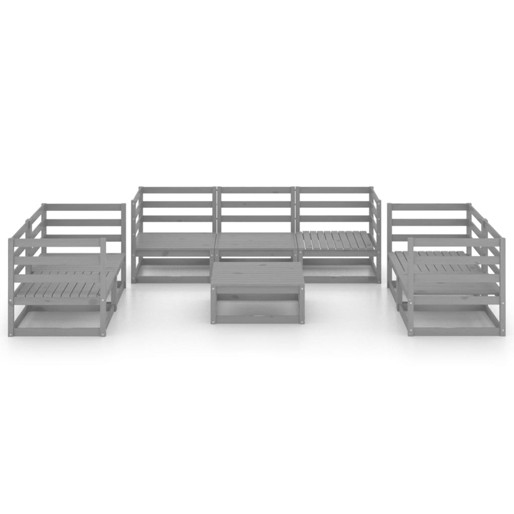 8-tlg. Garten-Lounge-Set Grau Kiefer Massivholz