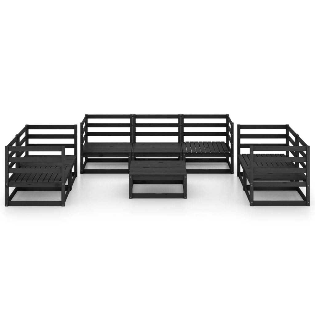 8-tlg. Garten-Lounge-Set Schwarz Massivholz Kiefer