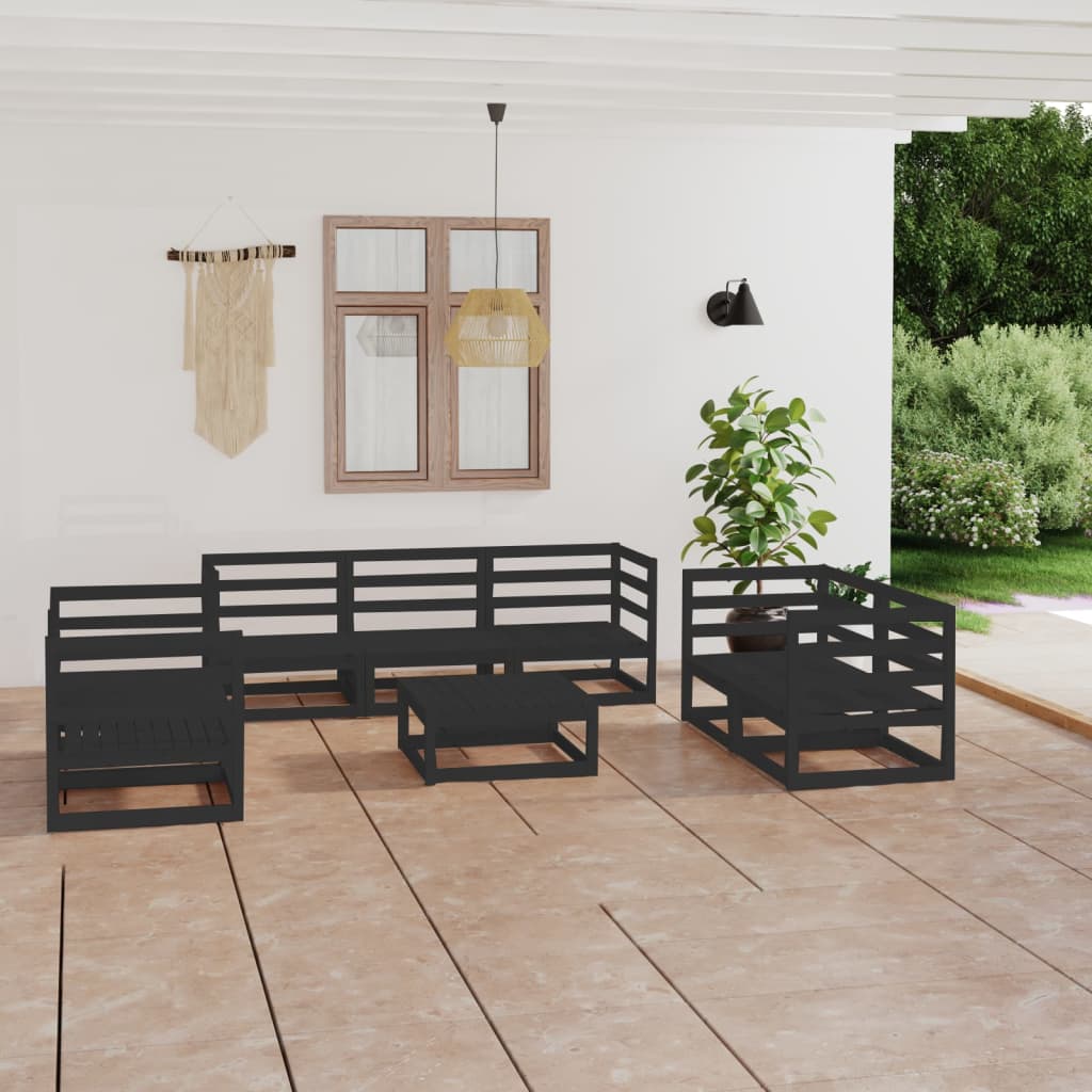 8-tlg. Garten-Lounge-Set Schwarz Massivholz Kiefer