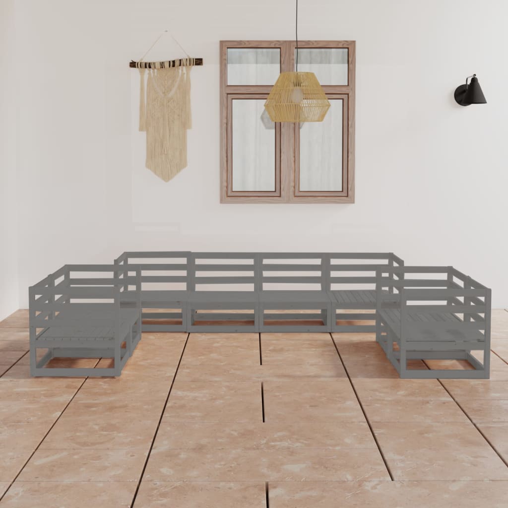 8-tlg. Garten-Lounge-Set Grau Kiefer Massivholz