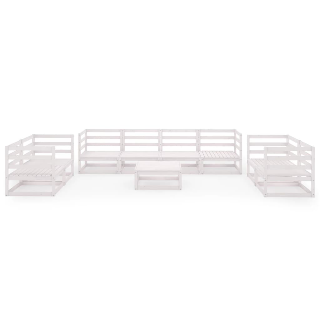 9-tlg. Garten-Lounge-Set Weiß Kiefer Massivholz
