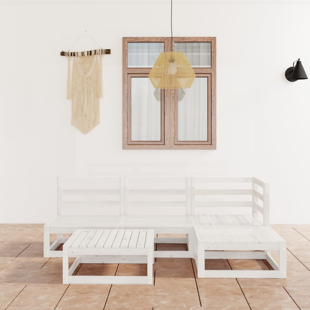 5-tlg. Garten-Lounge-Set Weiß Kiefer Massivholz