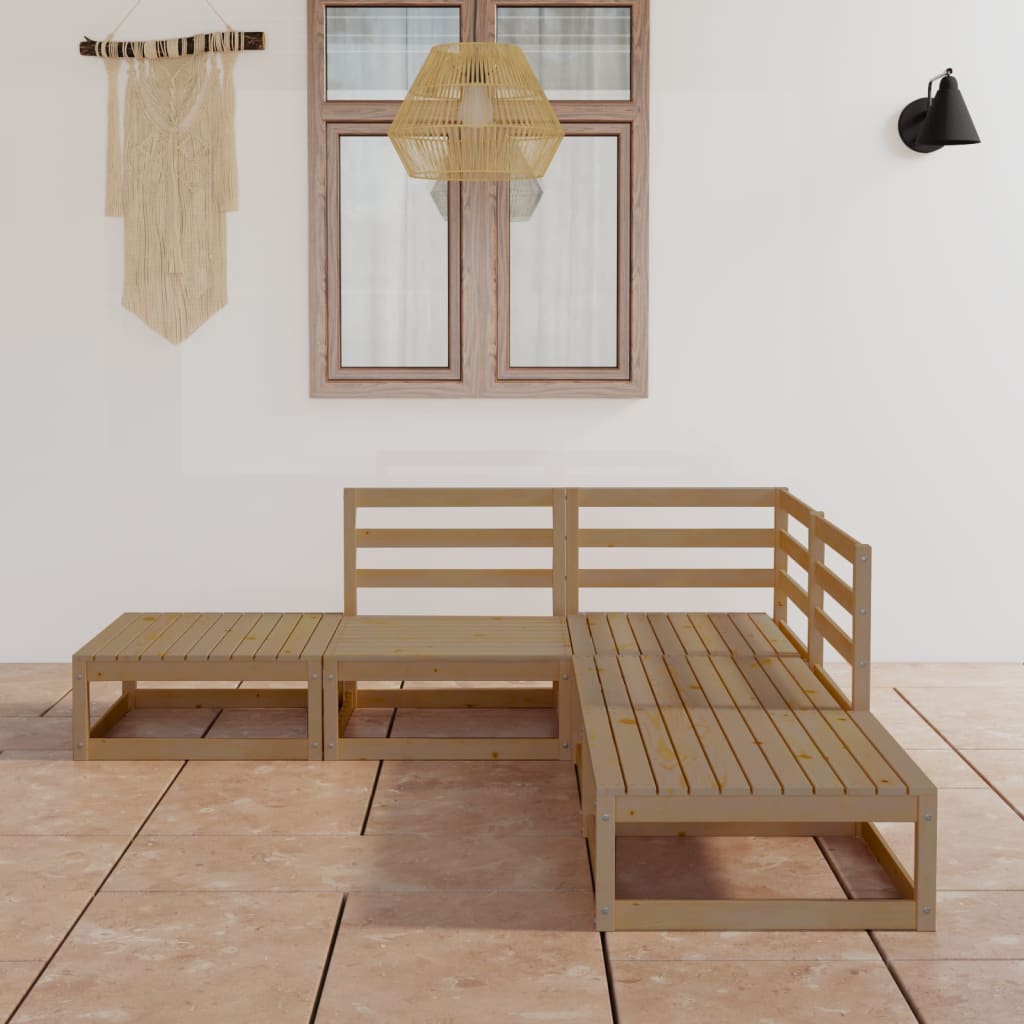 5-tlg. Garten-Lounge-Set Honigbraun Massivholz Kiefer