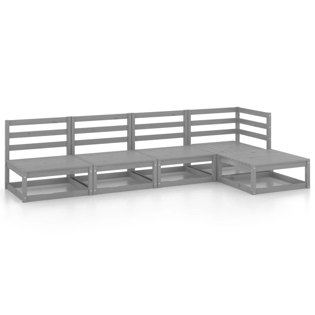 5-tlg. Garten-Lounge-Set Grau Kiefer Massivholz