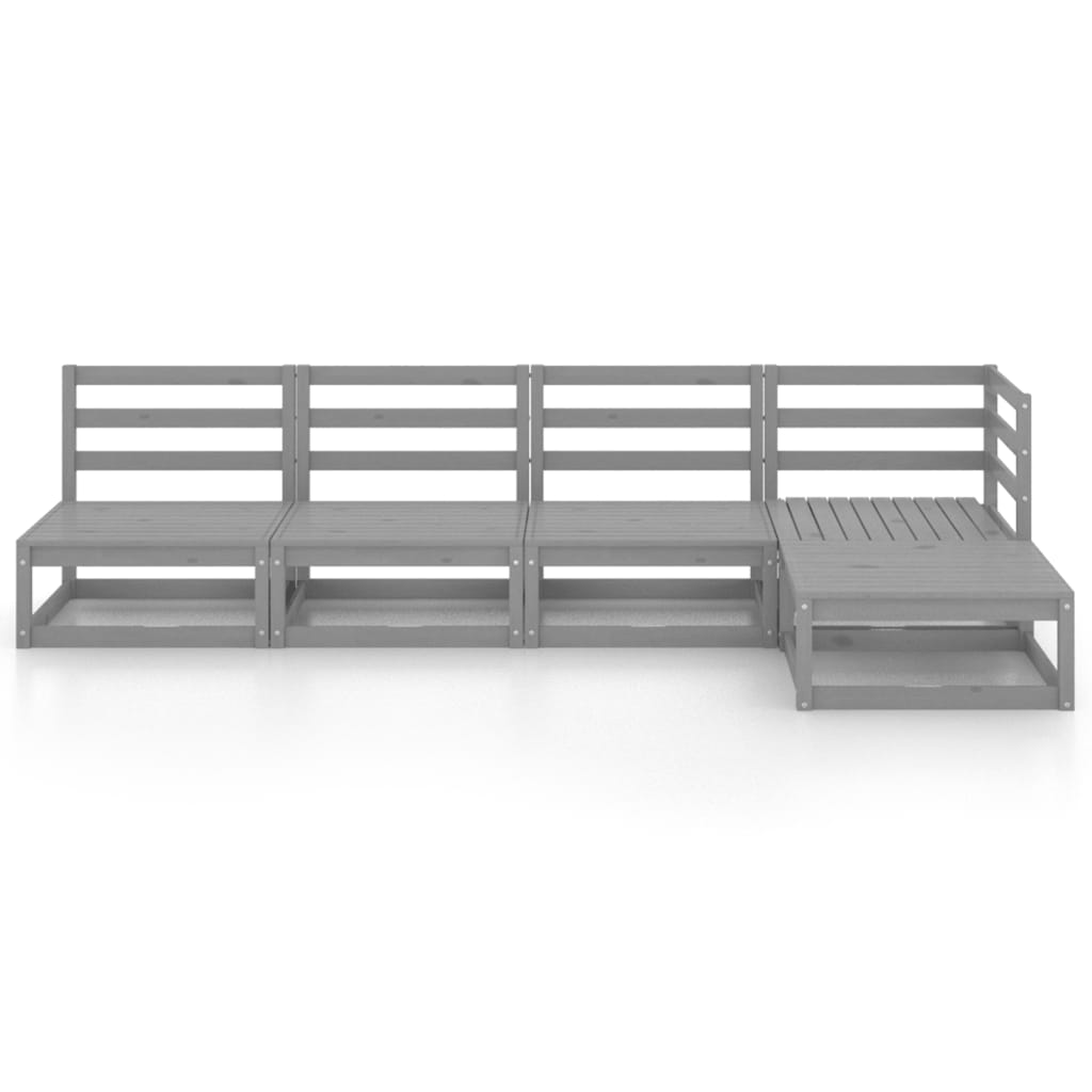 5-tlg. Garten-Lounge-Set Grau Kiefer Massivholz