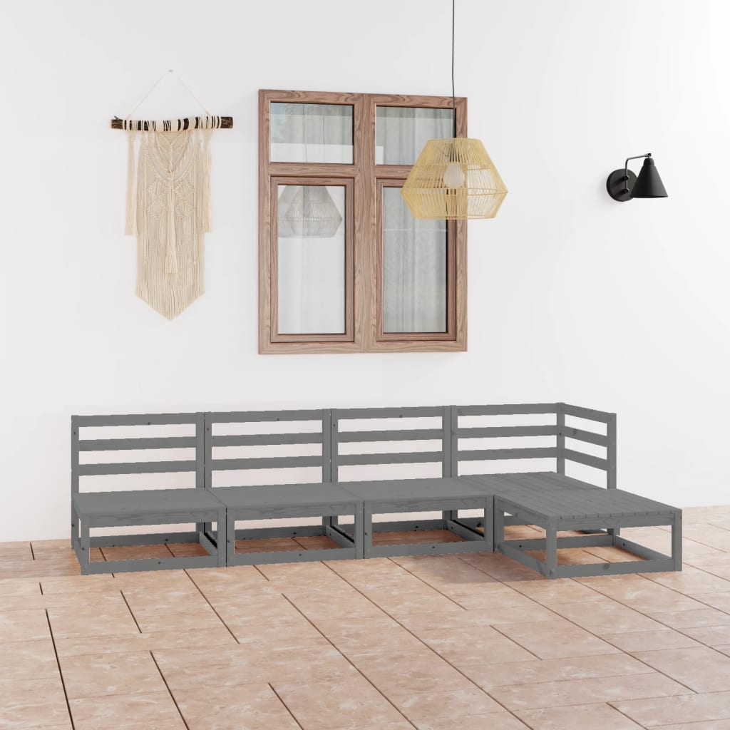 5-tlg. Garten-Lounge-Set Grau Kiefer Massivholz