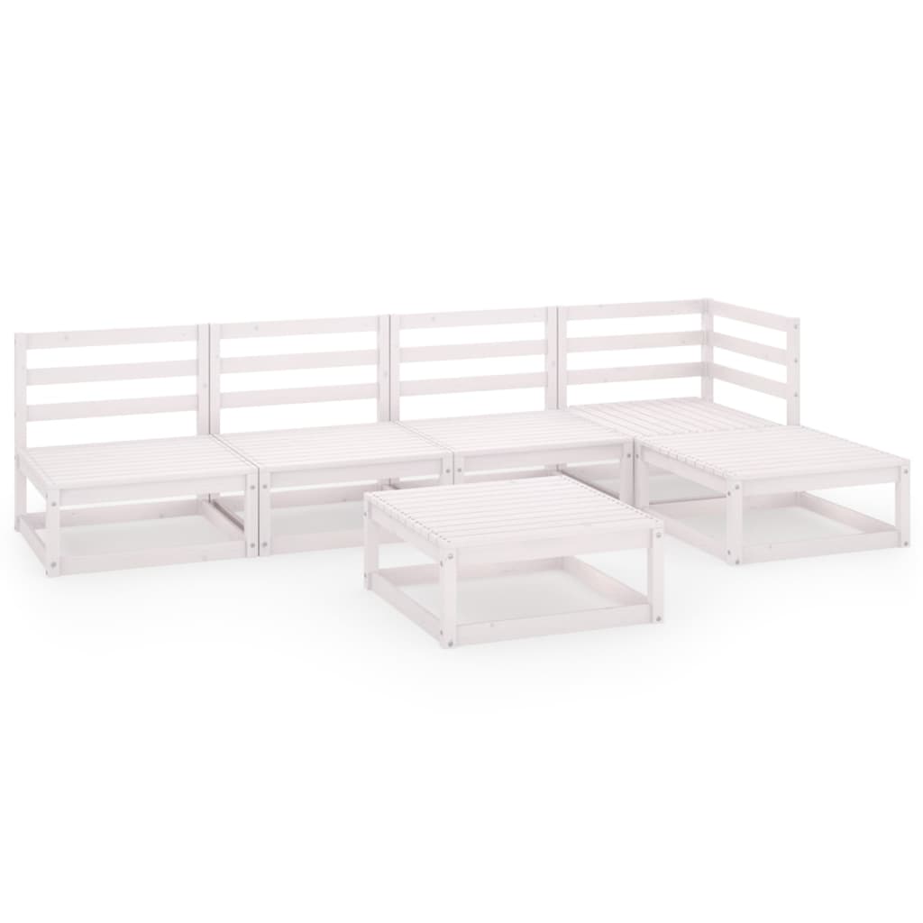 6-tlg. Garten-Lounge-Set Weiß Kiefer Massivholz