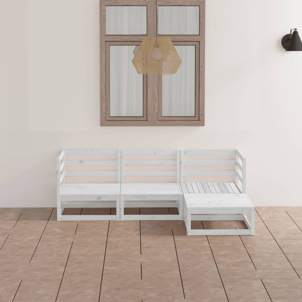 4-tlg. Garten-Lounge-Set Weiß Kiefer Massivholz