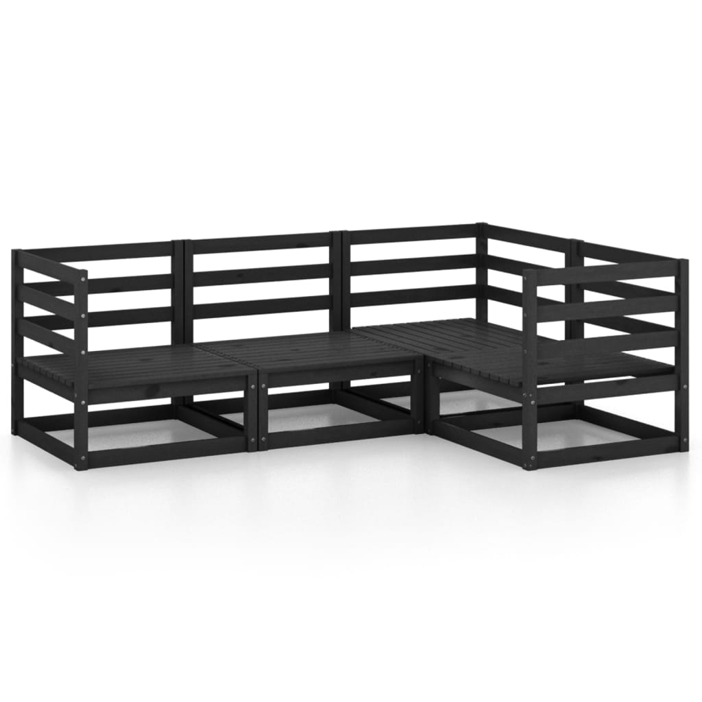 4-tlg. Garten-Lounge-Set Schwarz Massivholz Kiefer