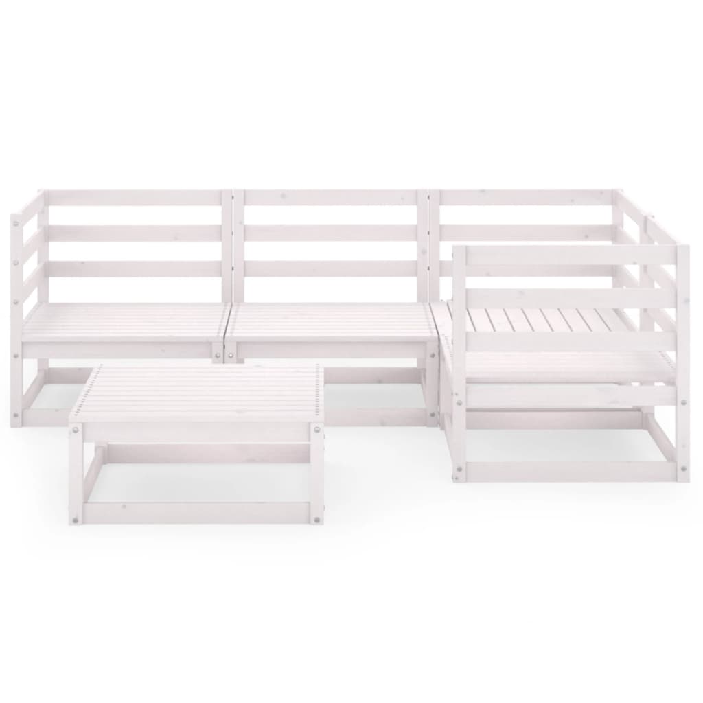 5-tlg. Garten-Lounge-Set Weiß Kiefer Massivholz