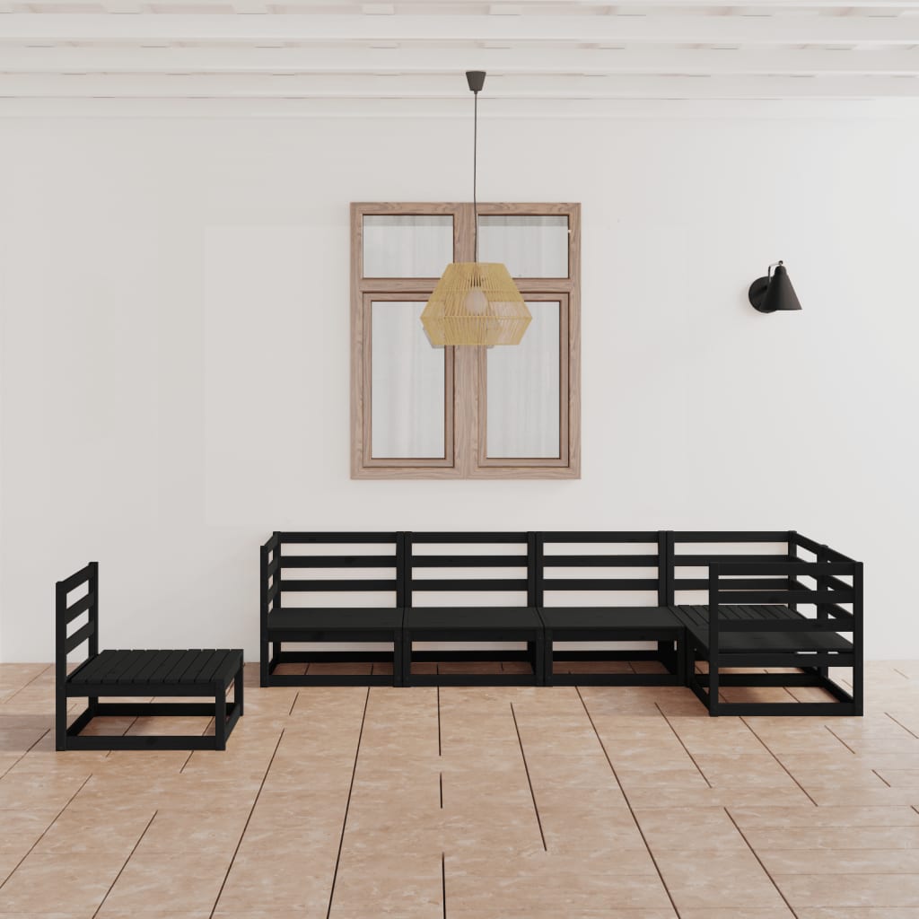 6-tlg. Garten-Lounge-Set Schwarz Massivholz Kiefer