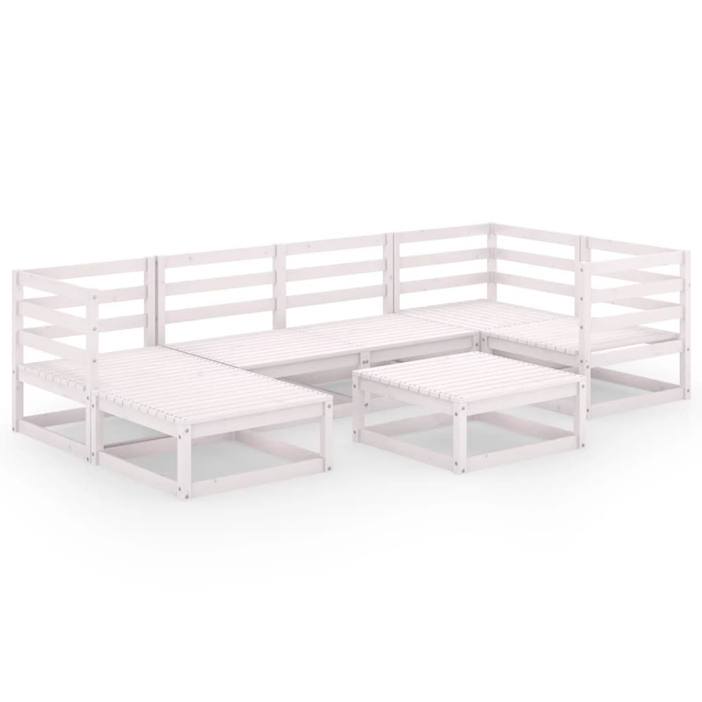 7-tlg. Garten-Lounge-Set Weiß Kiefer Massivholz