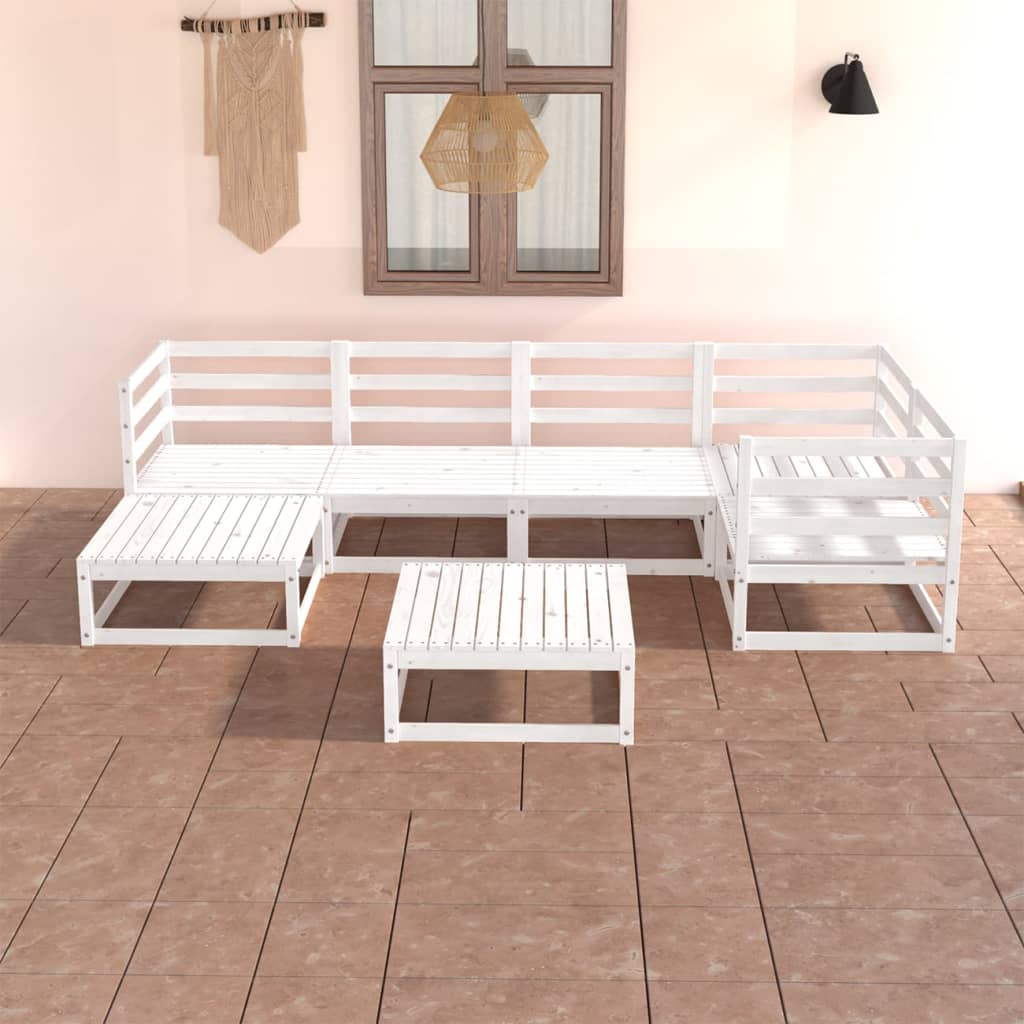 7-tlg. Garten-Lounge-Set Weiß Kiefer Massivholz