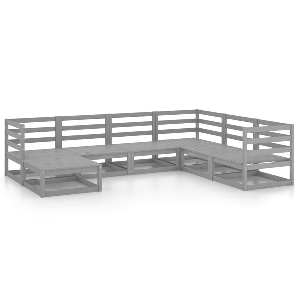 7-tlg. Garten-Lounge-Set Grau Kiefer Massivholz