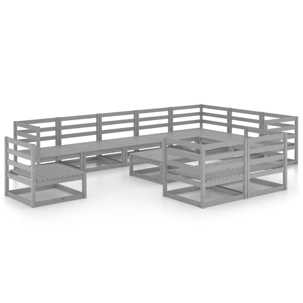 11-tlg. Garten-Lounge-Set Grau Kiefer Massivholz
