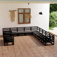 Thumbnail for 11-tlg. Garten-Lounge-Set Schwarz Massivholz Kiefer