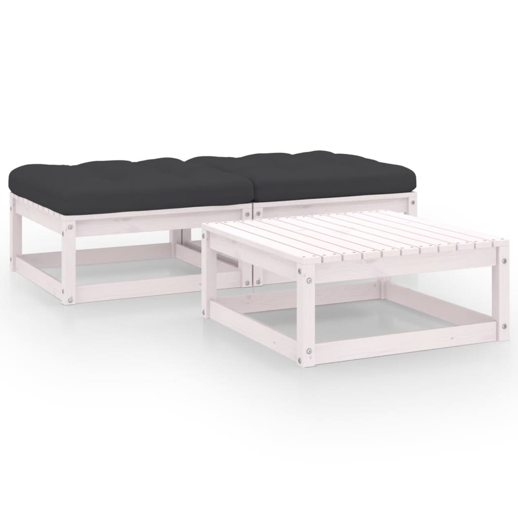 3-tlg. Garten-Lounge-Set mit Kissen Kiefer Massivholz