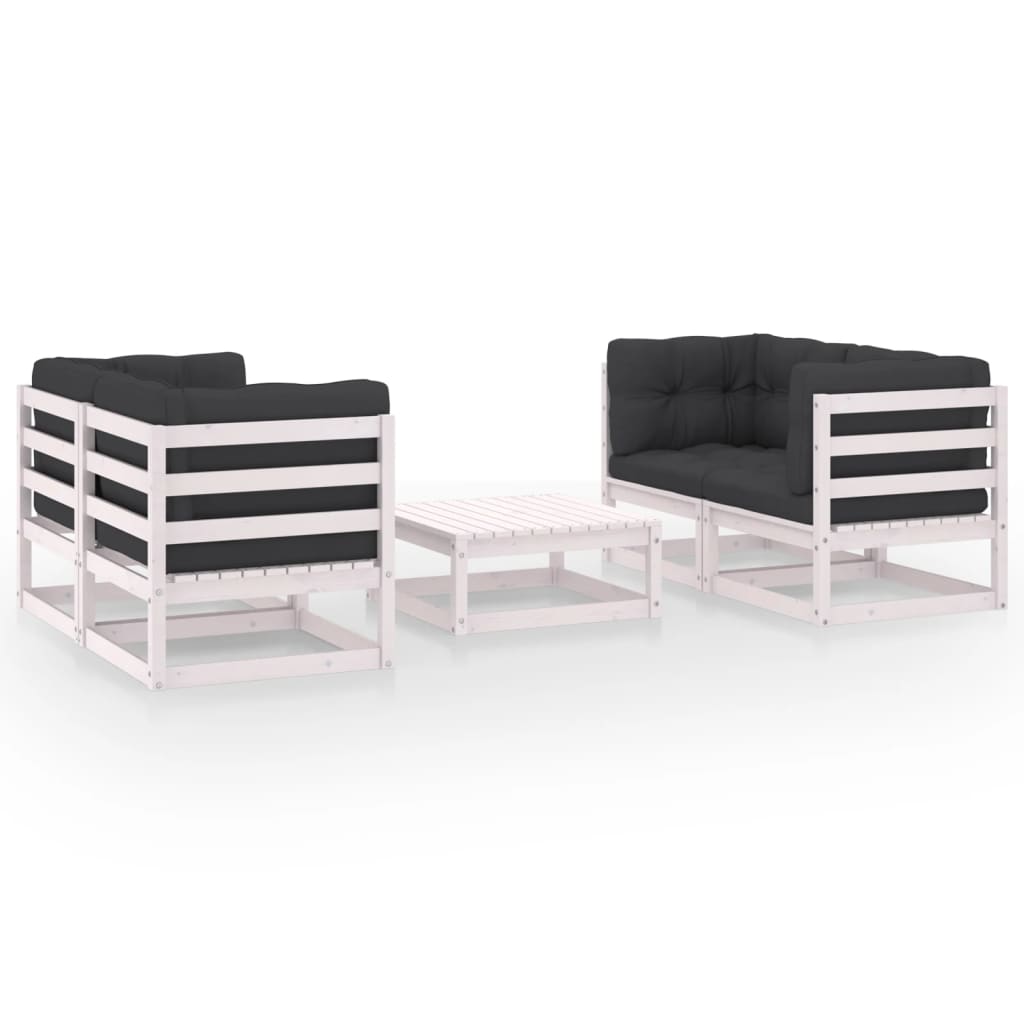 5-tlg. Garten-Lounge-Set mit Kissen Kiefer Massivholz