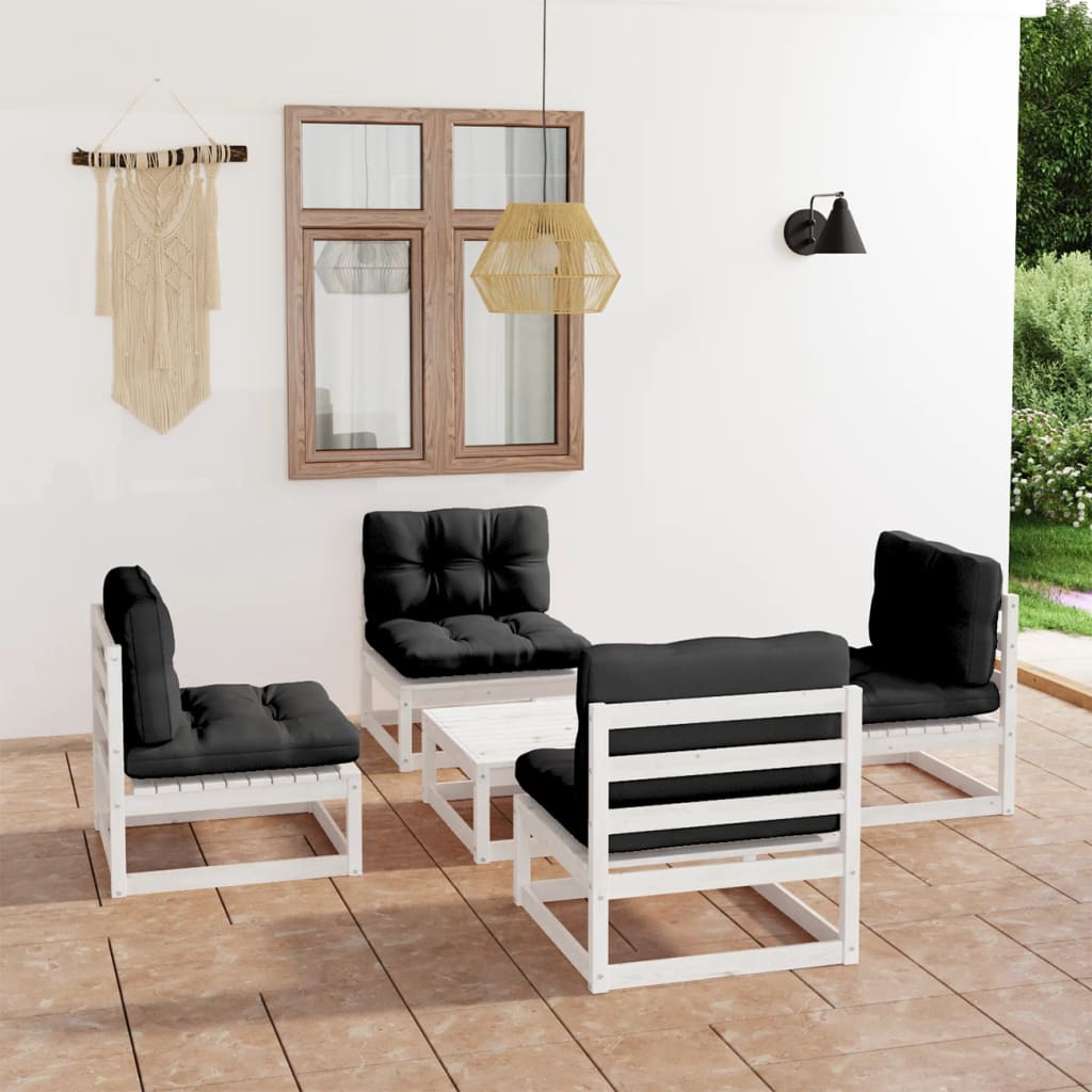 5-tlg. Garten-Lounge-Set mit Kissen Kiefer Massivholz