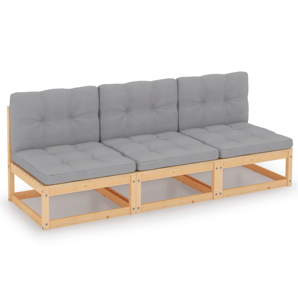 3-Sitzer-Sofa mit Kissen Massivholz Kiefer