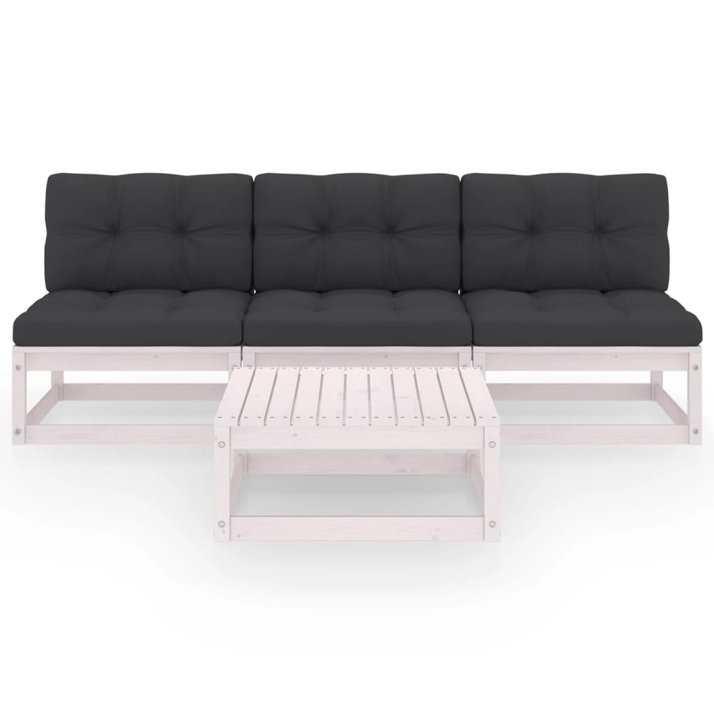 4-tlg. Garten-Lounge-Set mit Kissen Kiefer Massivholz