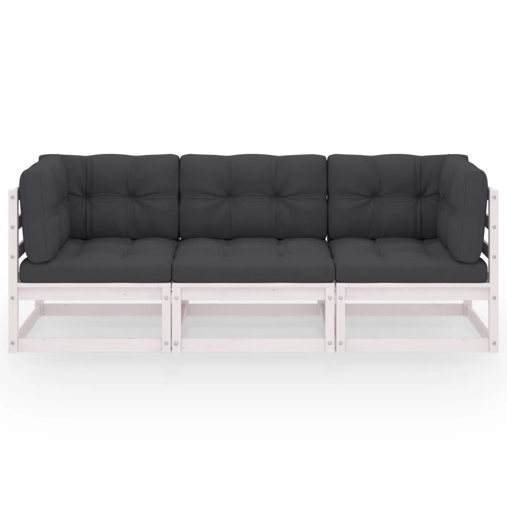 3-Sitzer-Gartensofa mit Kissen Kiefer Massivholz