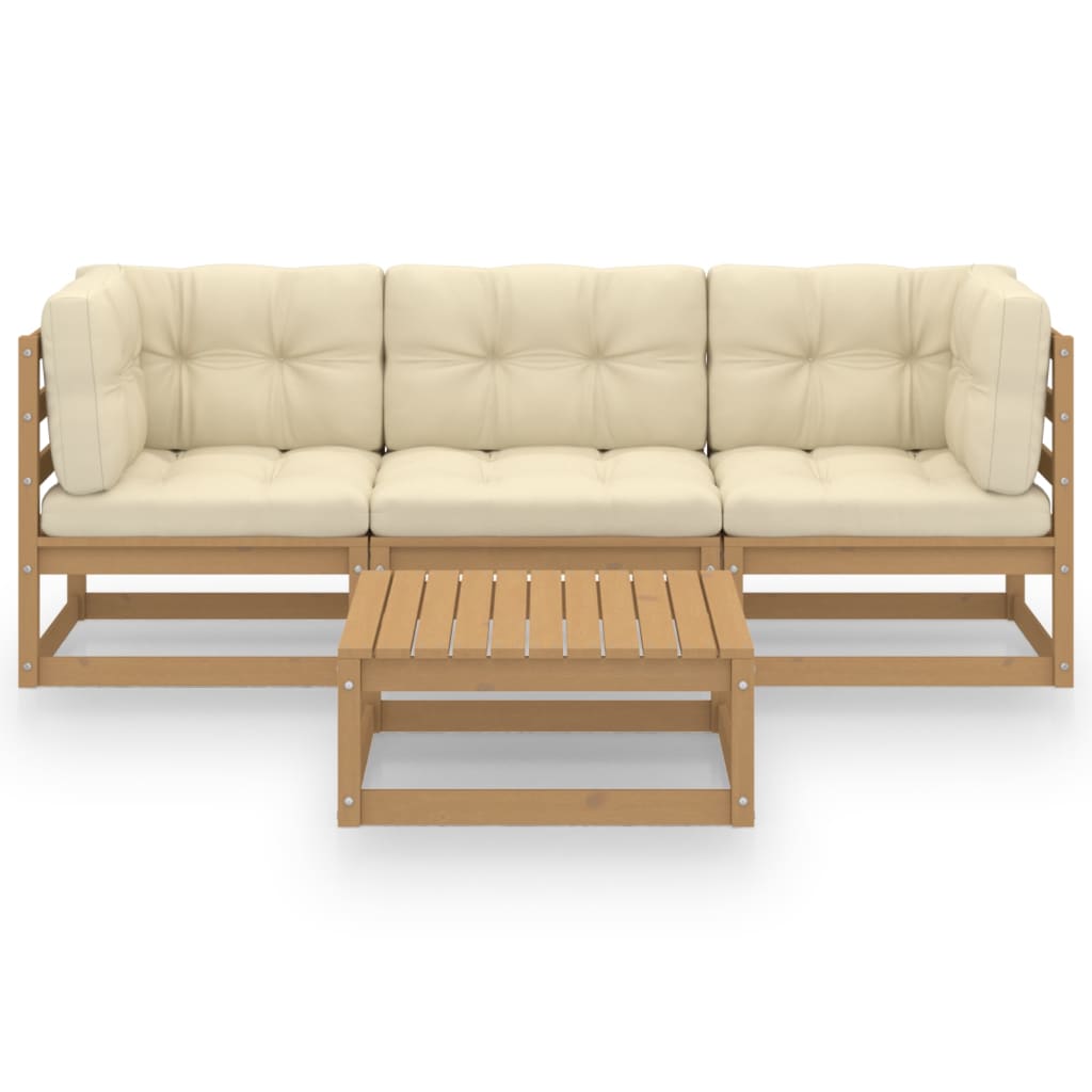4-tlg. Garten-Lounge-Set mit Kissen Kiefer Massivholz
