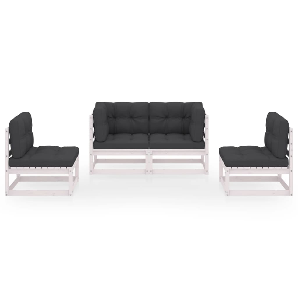 4-tlg. Garten-Lounge-Set mit Kissen Kiefer Massivholz