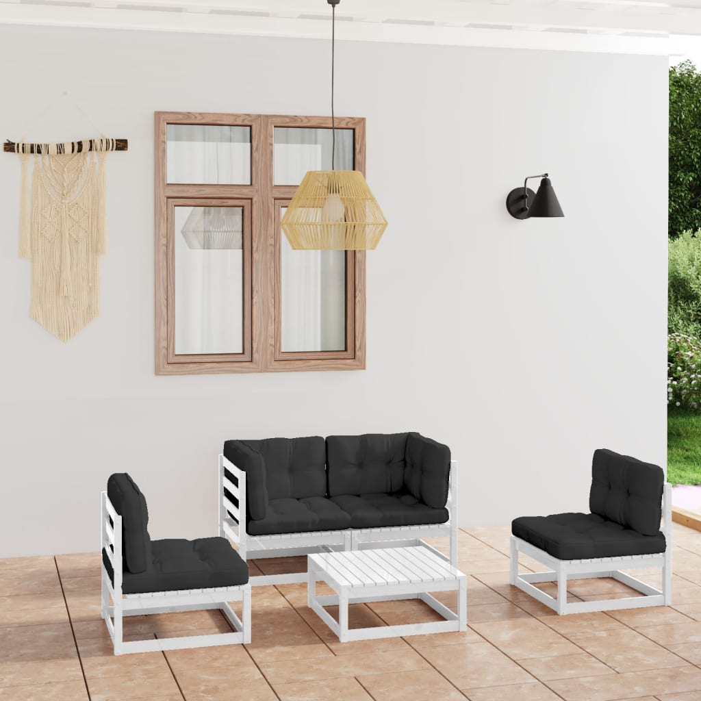 5-tlg. Garten-Lounge-Set mit Kissen Kiefer Massivholz
