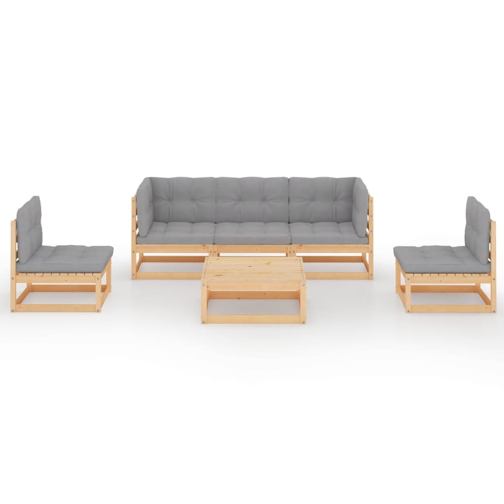 6-tlg. Garten-Lounge-Set mit Kissen Massivholz Kiefer
