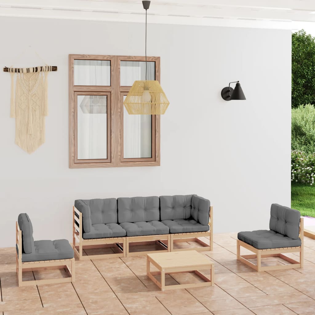 6-tlg. Garten-Lounge-Set mit Kissen Massivholz Kiefer