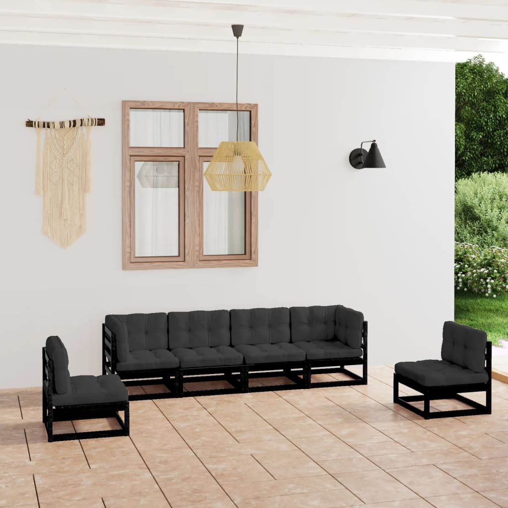 6-tlg. Garten-Lounge-Set mit Kissen Kiefer Massivholz