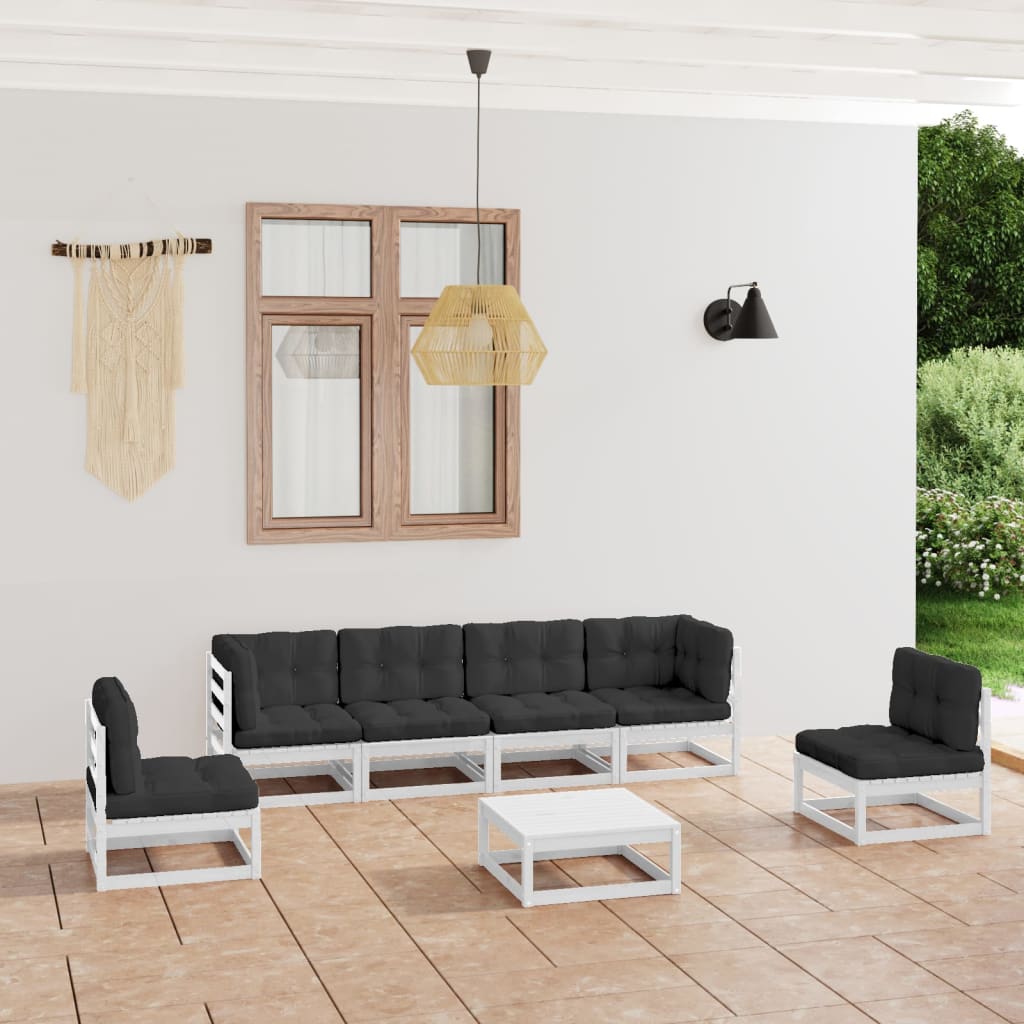 7-tlg. Garten-Lounge-Set mit Kissen Kiefer Massivholz