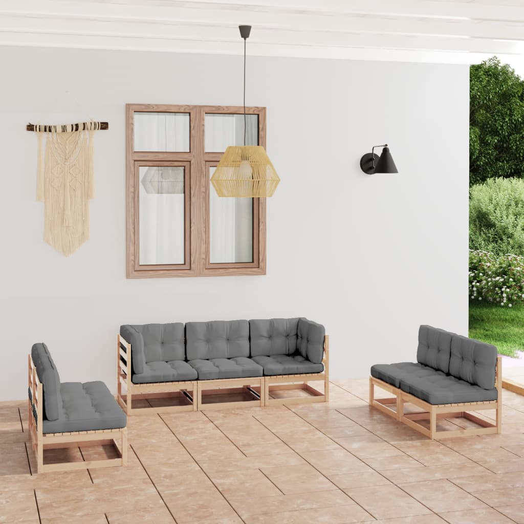 7-tlg. Garten-Lounge-Set mit Kissen Kiefer Massivholz
