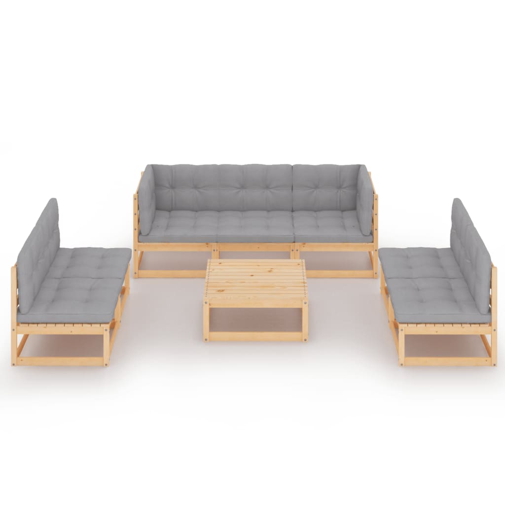 8-tlg. Garten-Lounge-Set mit Kissen Massivholz Kiefer