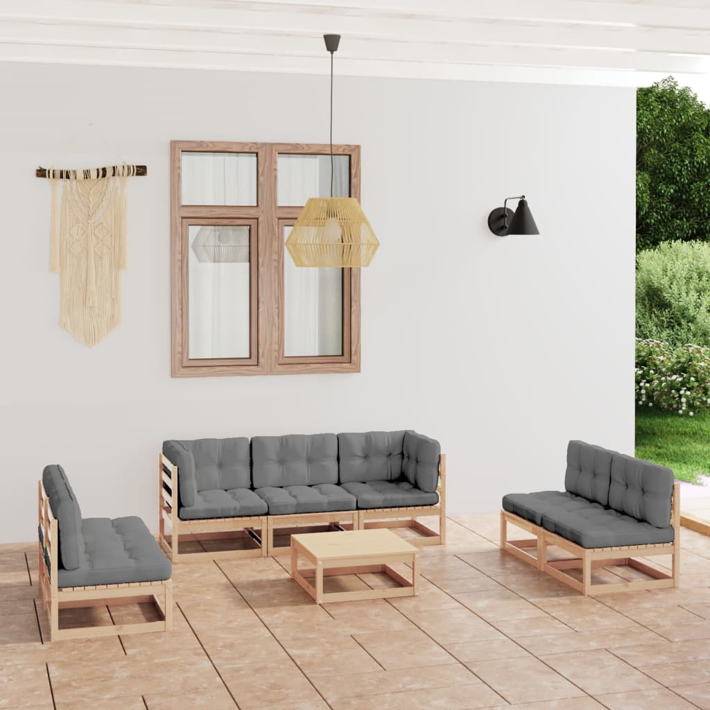 8-tlg. Garten-Lounge-Set mit Kissen Massivholz Kiefer