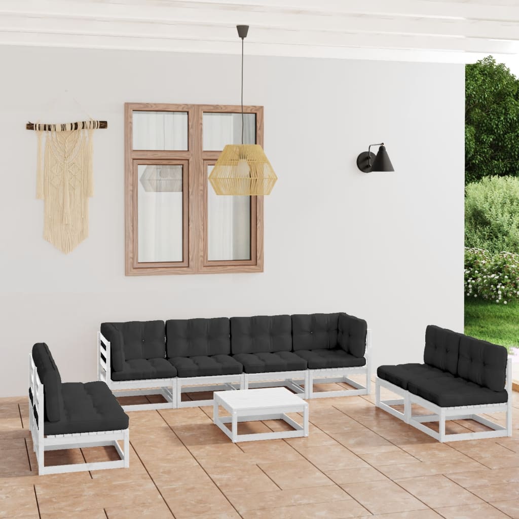 9-tlg. Garten-Lounge-Set mit Kissen Kiefer Massivholz