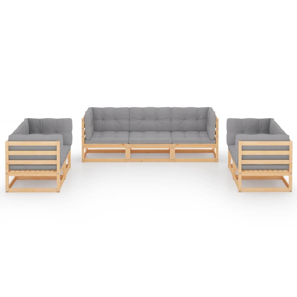 7-tlg. Garten-Lounge-Set mit Kissen Kiefer Massivholz